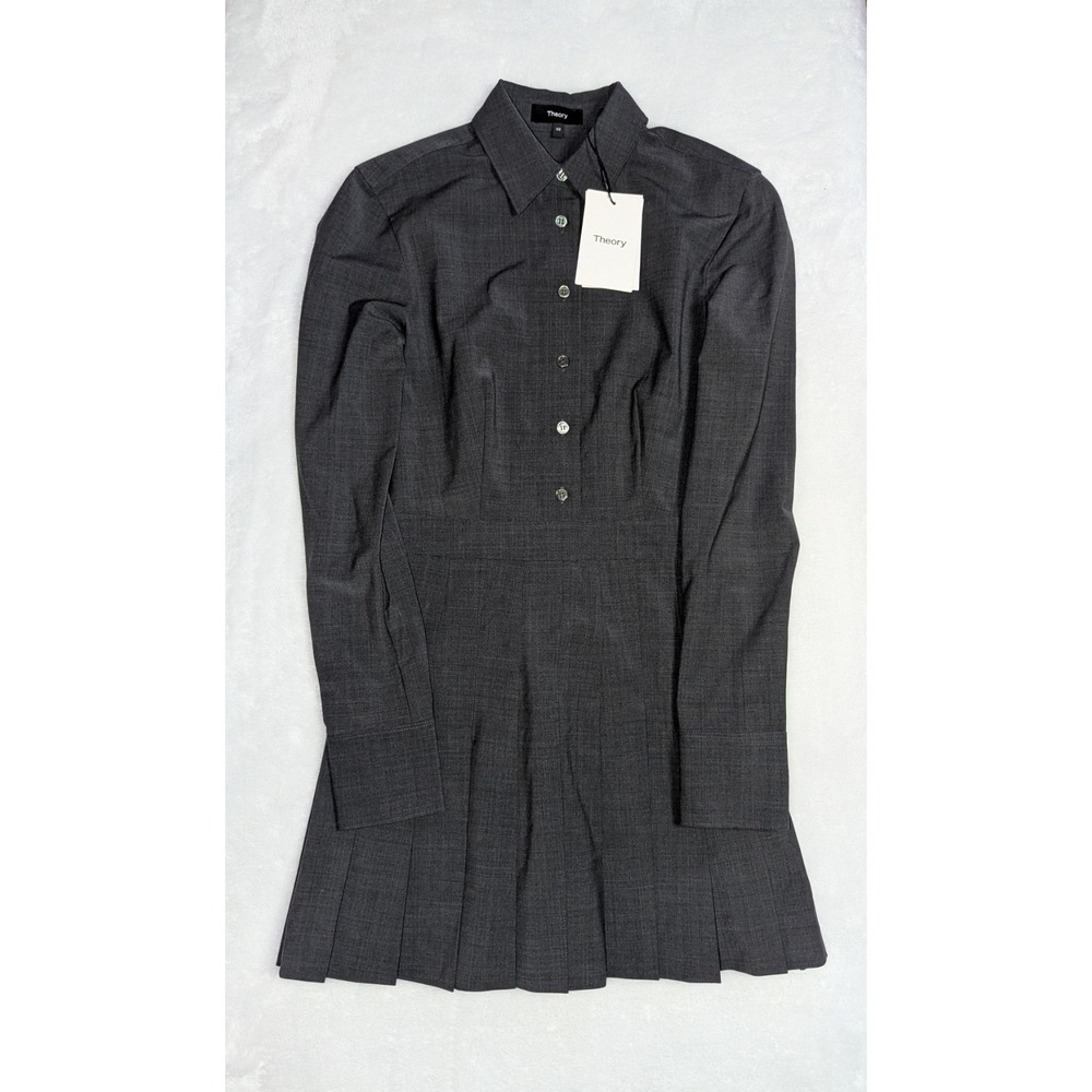 Theory Charcoal Gray Pleated Mini Dress